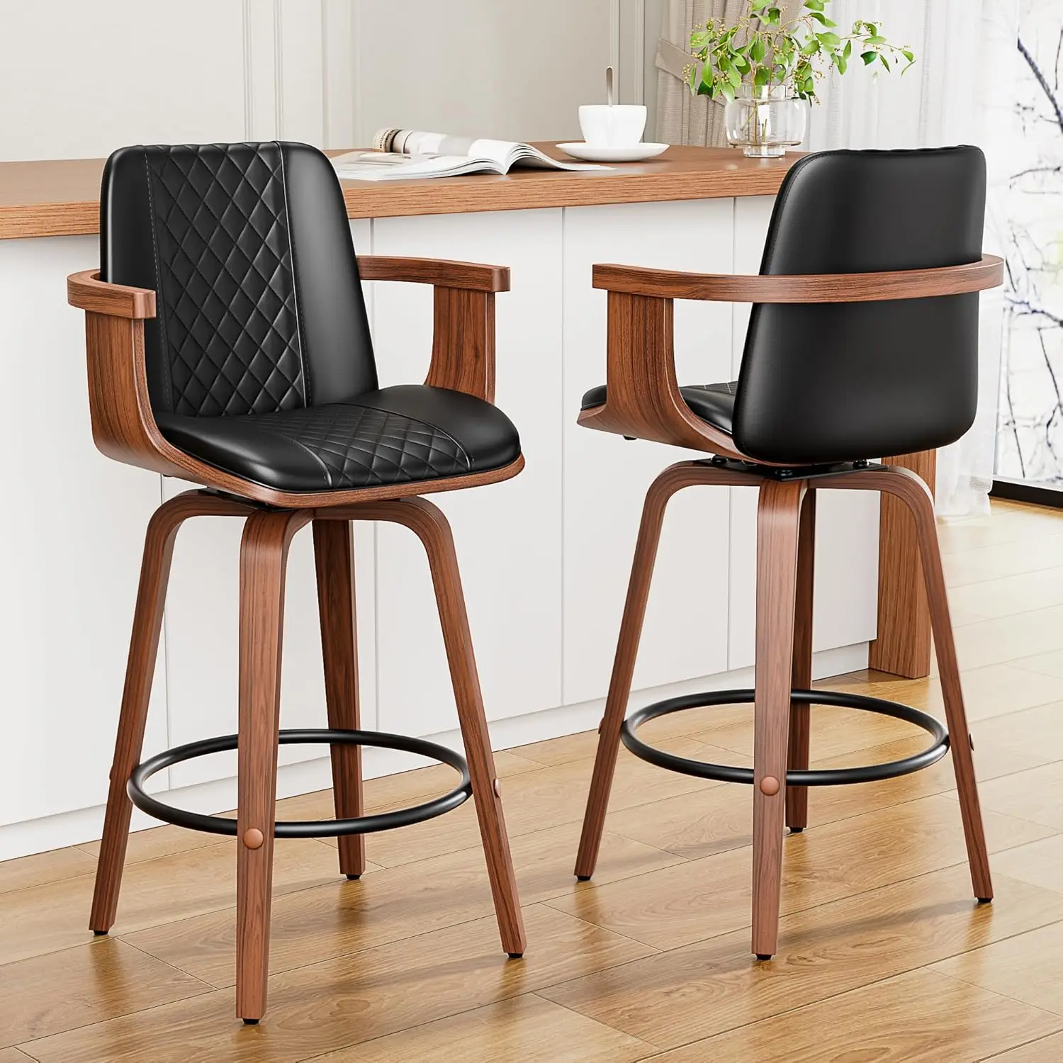 Bentwood Counter Height Swivel Bar Stool Set PU Leather Back Arm Footrest Kitchen Island 26in Black, Customized
Bentwood Counter Height Swivel Bar Stool Set PU Leather Back Arm Footrest Kitchen Island 26in Black, Customized
