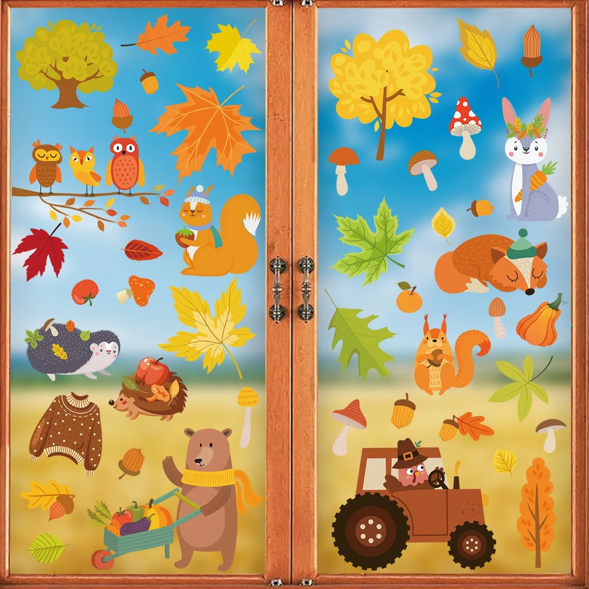 Thanksgiving Cartoon Squirrel Raccoon Tractor Static Cling Stickers Window Glass Decor Farm Animal Decals for Store
Thanksgiving Cartoon Squirrel Raccoon Tractor Static Cling Stickers Window Glass Decor Farm Animal Decals for Store