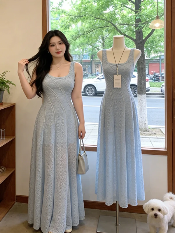 Summer Beautiful Blue Lace Vest Dress Large Size Unique Style Breathable Short Sleeve Casual Comfortable Loose Fit Dress
Summer Beautiful Blue Lace Vest Dress Large Size Unique Style Breathable Short Sleeve Casual Comfortable Loose Fit Dress