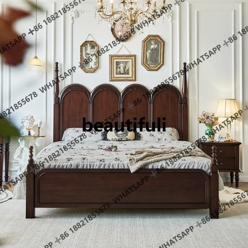 Retro solid wood bed, Roman pillar villa master bedroom double wedding bed
Retro solid wood bed, Roman pillar villa master bedroom double wedding bed