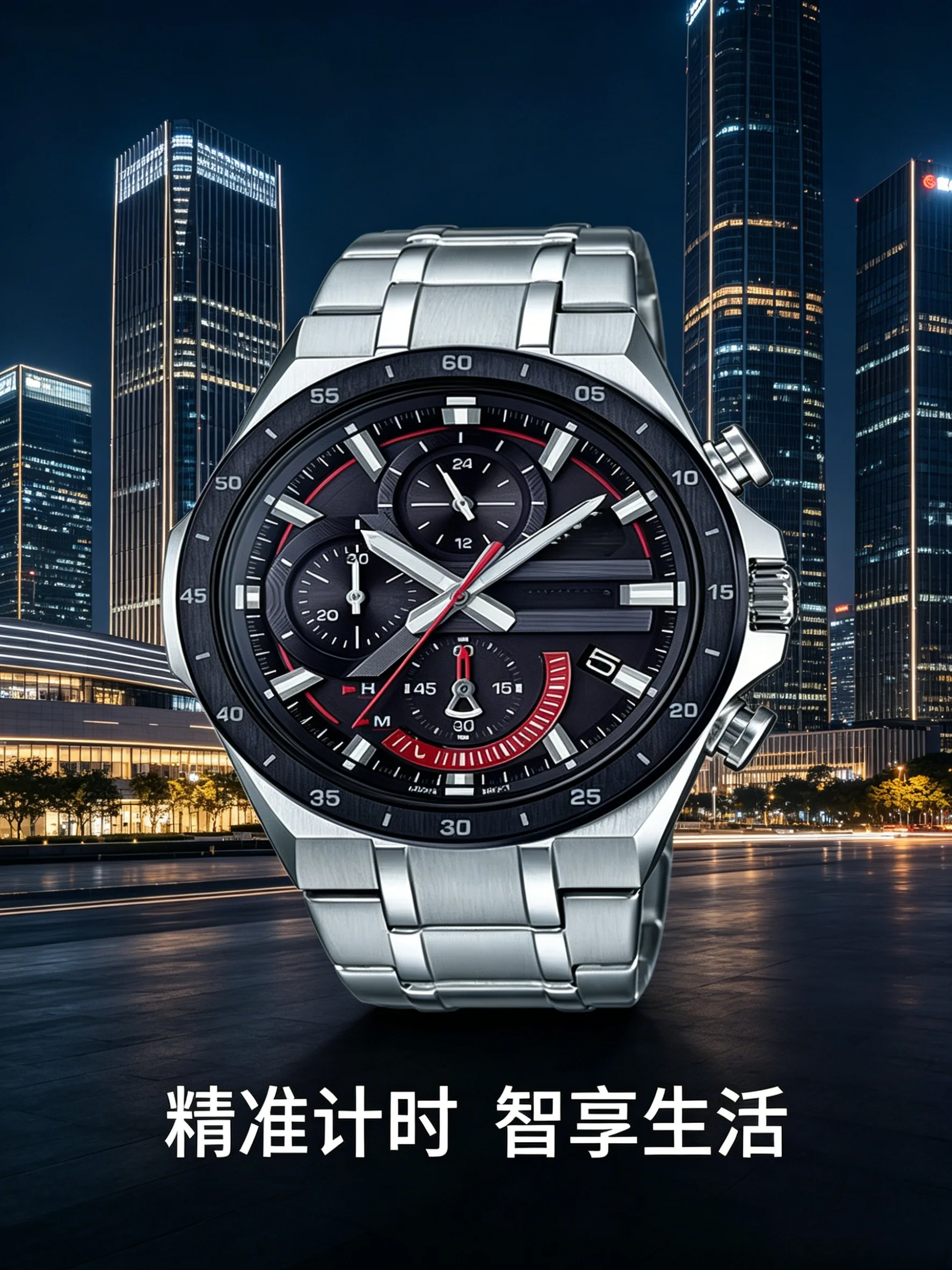 Men’s racing-style quartz watch with a silver stainless steel bracelet and a large dial, featuring a chronograph function
Men’s racing-style quartz watch with a silver stainless steel bracelet and a large dial, featuring a chronograph function