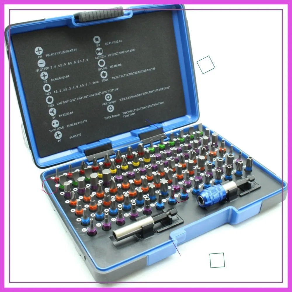 100 Piece Color Coded Impact Ready Security Bits Screwdriver Set Kit with 2 Quick Chucks
100 Piece Color Coded Impact Ready Security Bits Screwdriver Set Kit with 2 Quick Chucks