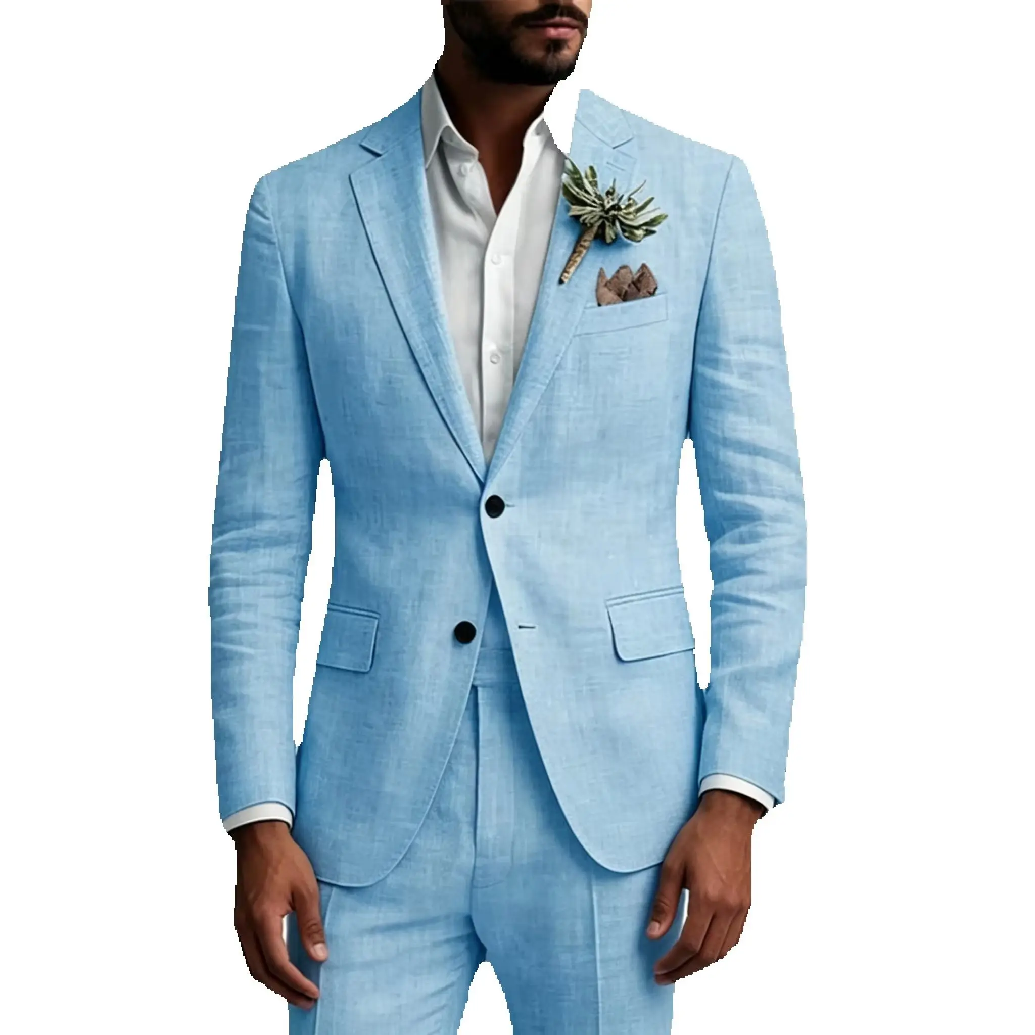 2 Piece Blue Linen Summer Men Suits for Wedding Groom Tuxedos Casual Beach Man Suit Set Jacket with Pants Outfits Men Clothes
2 Piece Blue Linen Summer Men Suits for Wedding Groom Tuxedos Casual Beach Man Suit Set Jacket with Pants Outfits Men Clothes