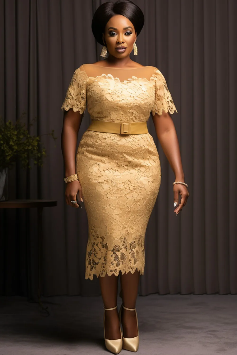 Plus Size Mother Of The Bride Gold Round Neck Short Sleeve Bodycon Lace Midi Dresses
Plus Size Mother Of The Bride Gold Round Neck Short Sleeve Bodycon Lace Midi Dresses