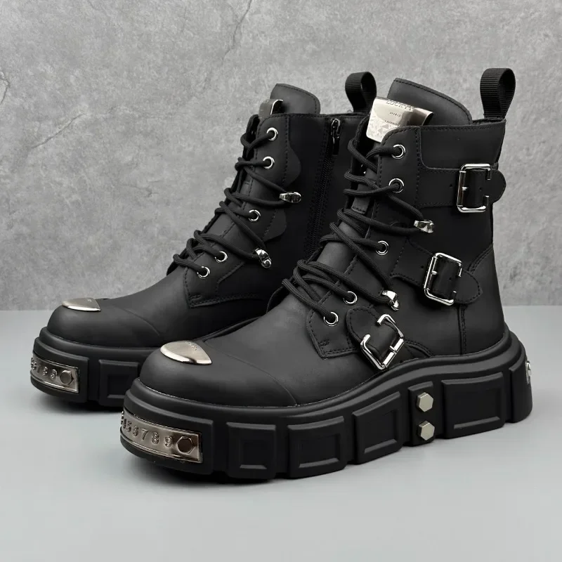 Мужские ботильоны на платформе в стиле панк, модные мужские короткие мотоциклетные ботинки с пряжкой, черные, белые мужские повседневные кроссовки 
Мужские ботильоны на платформе в стиле панк, модные мужские короткие мотоциклетные ботинки с пряжкой, черные, белые мужские повседневные кроссовки