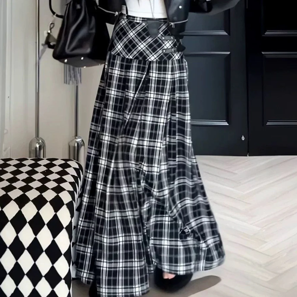Retro plaid skirt long pendant feeling new high waist pleated skirt Slight Strech vintage long skirts
Retro plaid skirt long pendant feeling new high waist pleated skirt Slight Strech vintage long skirts