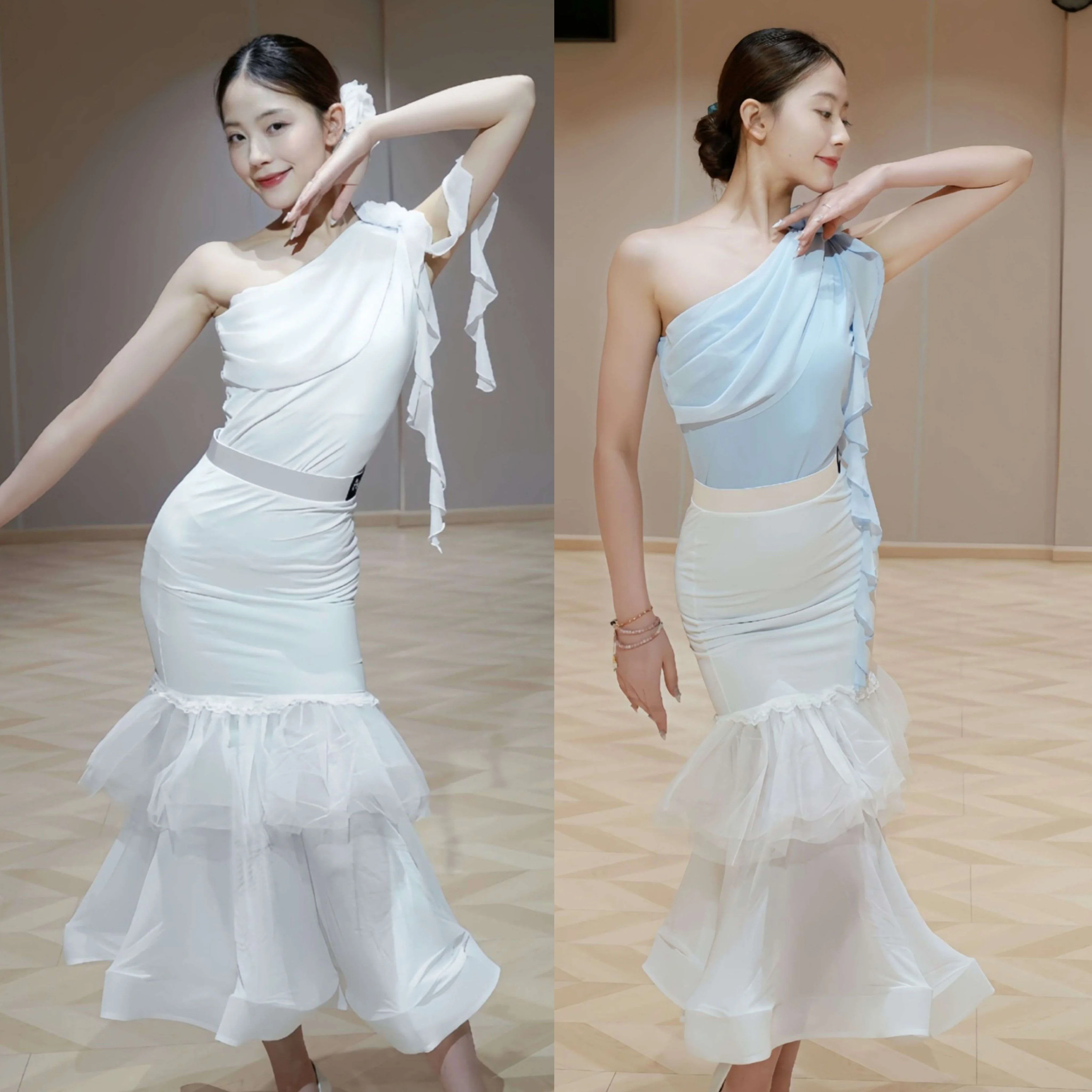 New Ballroom Dance Clothes Women Slant Shoulder Tops White Fishbone Skirt Waltz Dance Practice Clothing Performance Wear NV23651
New Ballroom Dance Clothes Women Slant Shoulder Tops White Fishbone Skirt Waltz Dance Practice Clothing Performance Wear NV23651