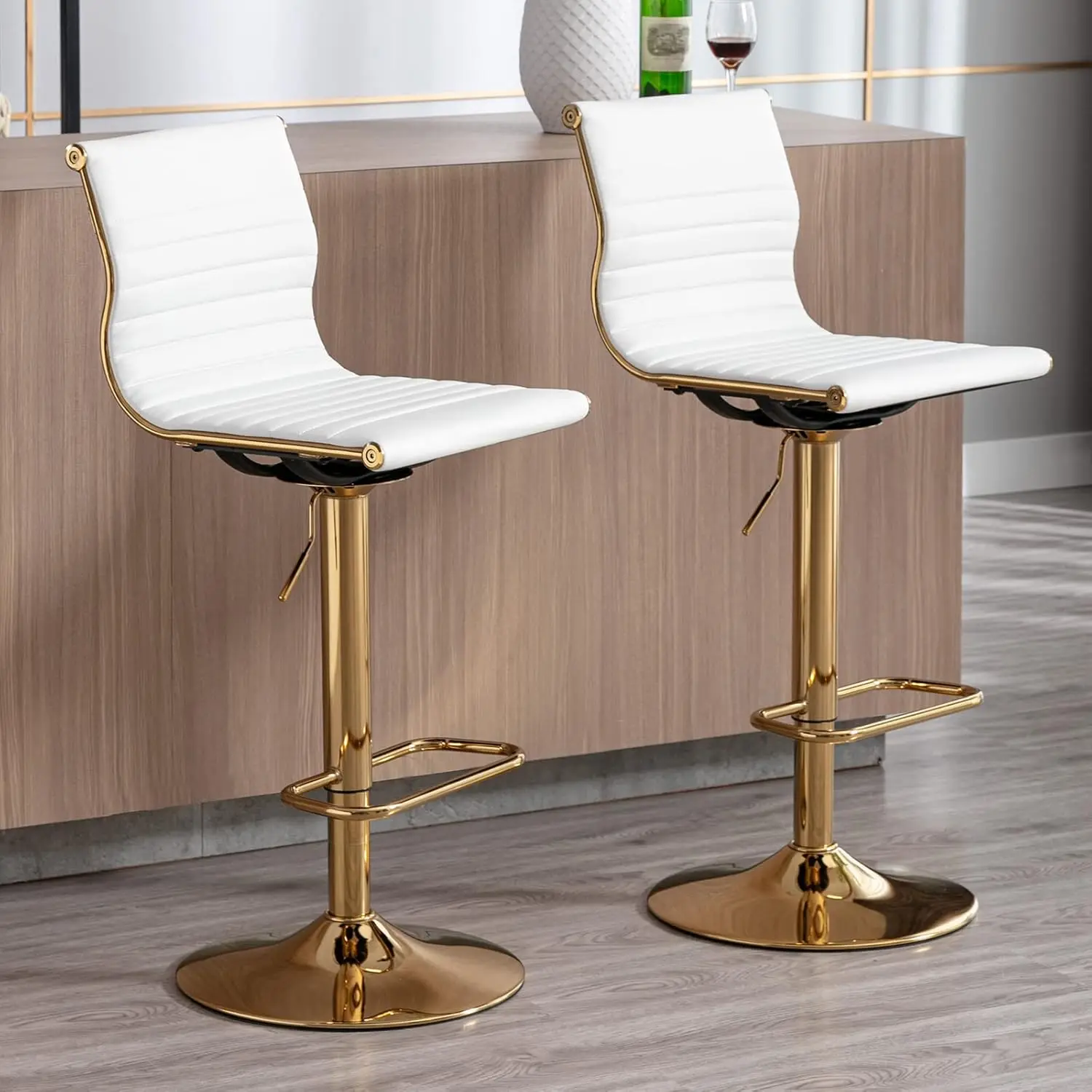 Metal Bar Stools Chairs Set of 2 Height Adjustable Barstools Modern White PU Leather Armless Counter Stool with Golden Base f
Metal Bar Stools Chairs Set of 2 Height Adjustable Barstools Modern White PU Leather Armless Counter Stool with Golden Base f