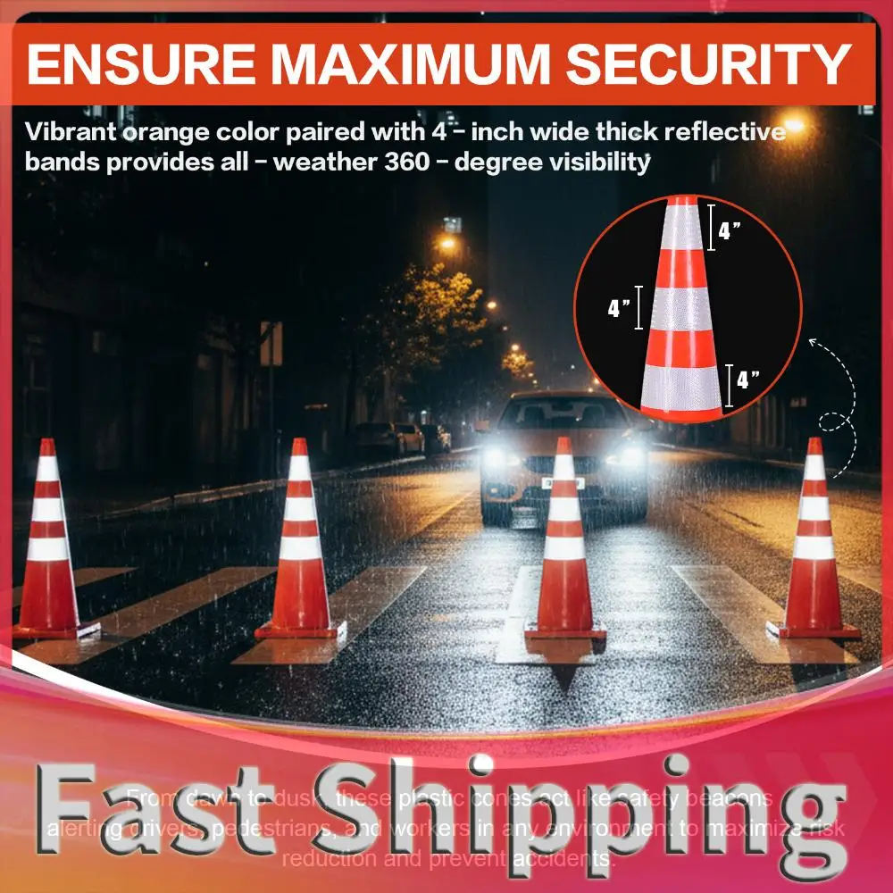 35 Inch 6 Pack Construction Cones PVC Heavy Duty Cones with Reflective Collars for Construction Events Driveways Parking Lots
35 Inch 6 Pack Construction Cones PVC Heavy Duty Cones with Reflective Collars for Construction Events Driveways Parking Lots