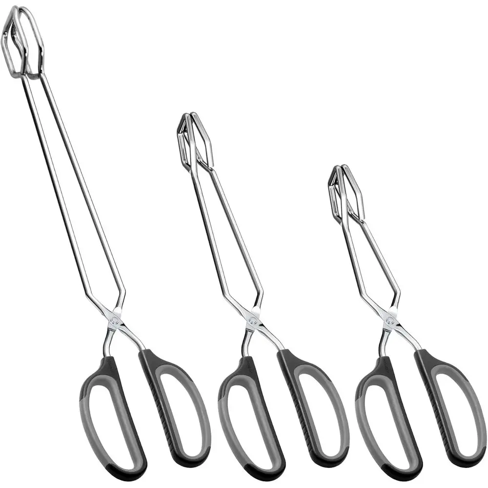 Black-Handled Stainless Steel Scissor Tongs, 3-Piece Cooking Set (10, 12, 16)
Black-Handled Stainless Steel Scissor Tongs, 3-Piece Cooking Set (10, 12, 16)