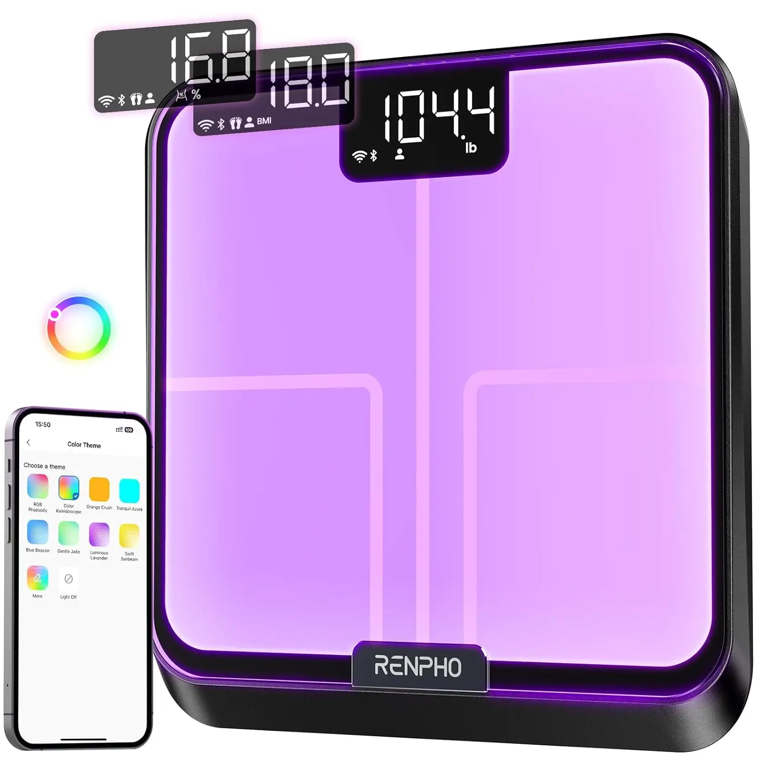 Smart Bluetooth Wi-Fi Body Scale with RGB Lighting, Syncs to Fitness Apps for Weight, BMI, Fat, Muscle Tracking
Smart Bluetooth Wi-Fi Body Scale with RGB Lighting, Syncs to Fitness Apps for Weight, BMI, Fat, Muscle Tracking