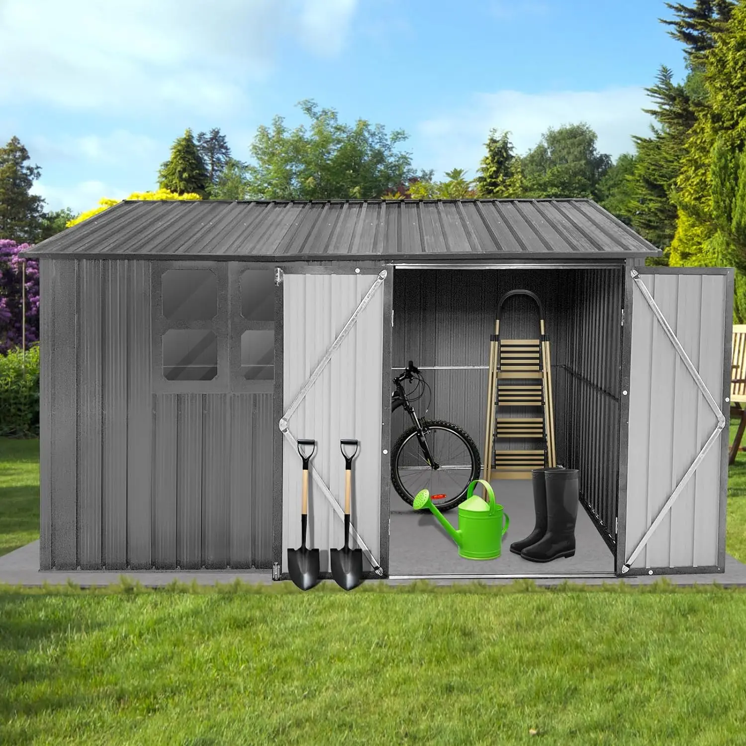 10X8 FT Outdoor Storage Shed with Floor Frame and Window, Large Garden Shed for Lawn Mower,Metal Tool Sheds for Patio
10X8 FT Outdoor Storage Shed with Floor Frame and Window, Large Garden Shed for Lawn Mower,Metal Tool Sheds for Patio