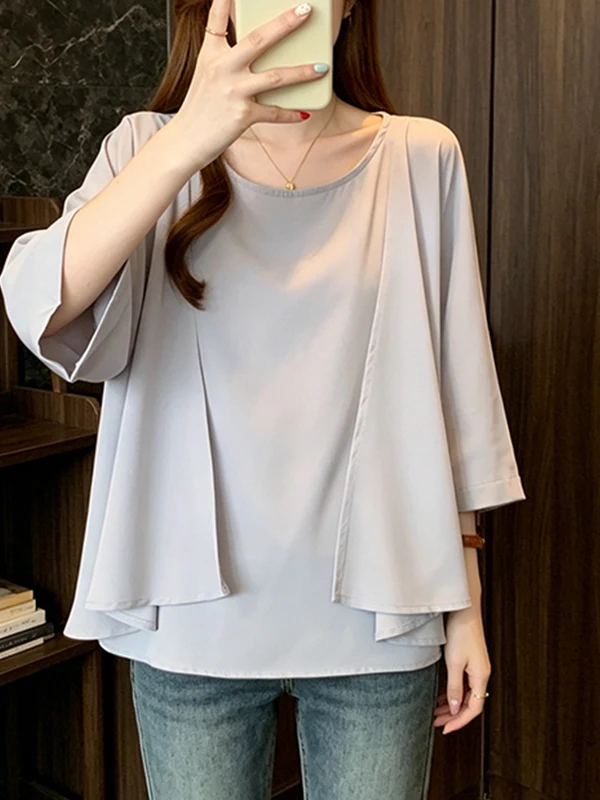 Fashionable Summer 2026 Women's plus Size Chiffon Shirt Short Sleeve Loose Slimming Belly Covering Asymmetrical Mid-Sleeve Top
Fashionable Summer 2026 Women's plus Size Chiffon Shirt Short Sleeve Loose Slimming Belly Covering Asymmetrical Mid-Sleeve Top