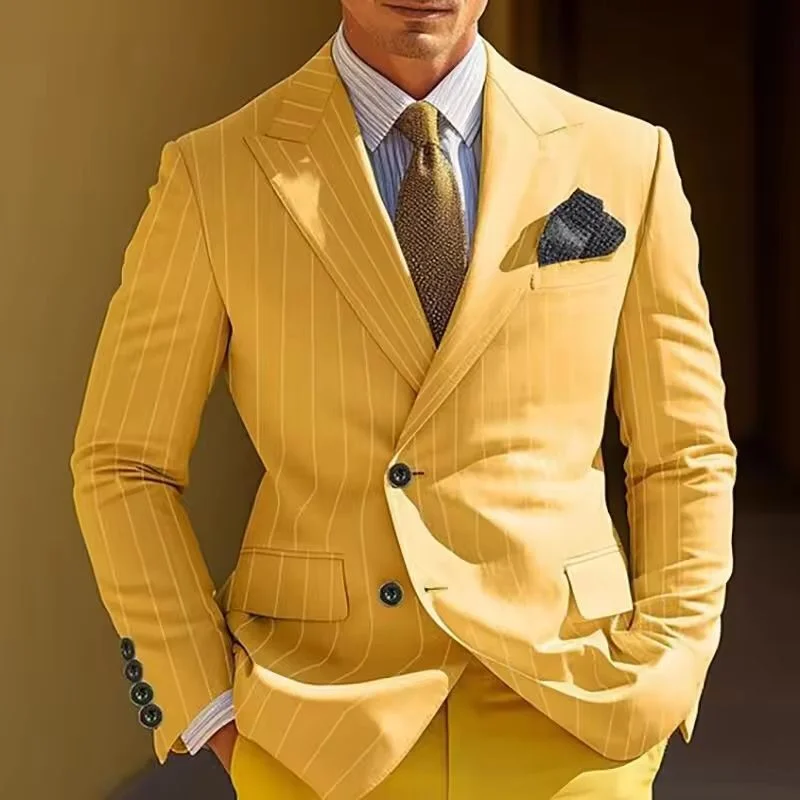 Yellow Stripe Men's Suits Elegant Formal Single Breasted Peak Lapel Slim Fit Male Clothing Prom Party 2 Piece Jacket Pants Sets
Yellow Stripe Men's Suits Elegant Formal Single Breasted Peak Lapel Slim Fit Male Clothing Prom Party 2 Piece Jacket Pants Sets