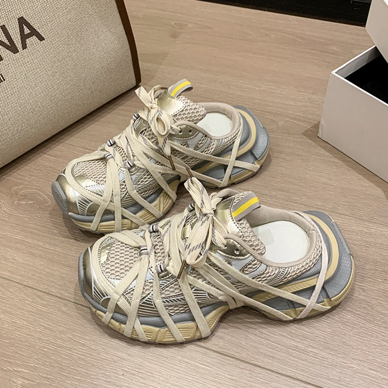 Women's Summer New Thick Bottom Slip-On Shoes Breathable Sporty Casual Paris Dad Shoes Spider Web Tie Strap Mesh up Sneakers
Women's Summer New Thick Bottom Slip-On Shoes Breathable Sporty Casual Paris Dad Shoes Spider Web Tie Strap Mesh up Sneakers
