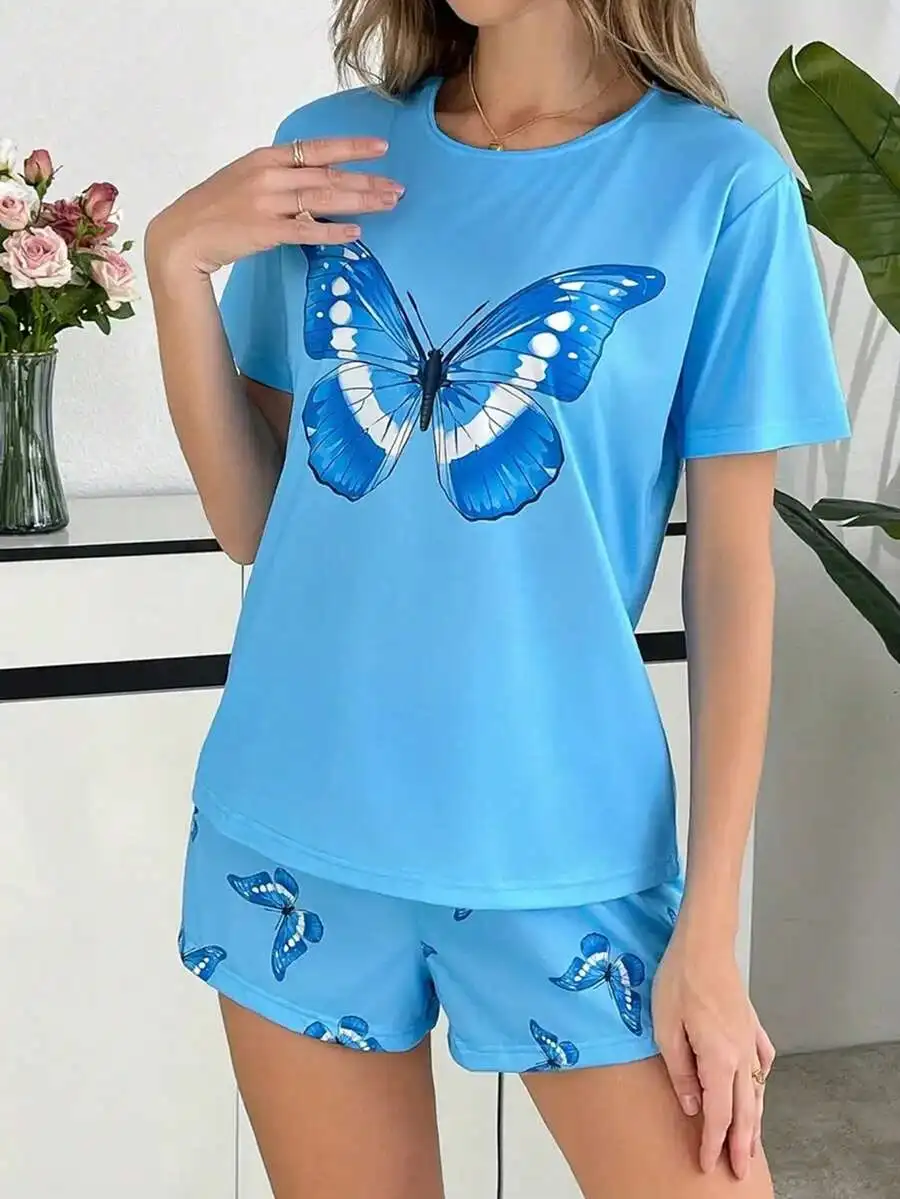 Blue Butterfly Print Short Sleeve Pajama Set For Women
Blue Butterfly Print Short Sleeve Pajama Set For Women