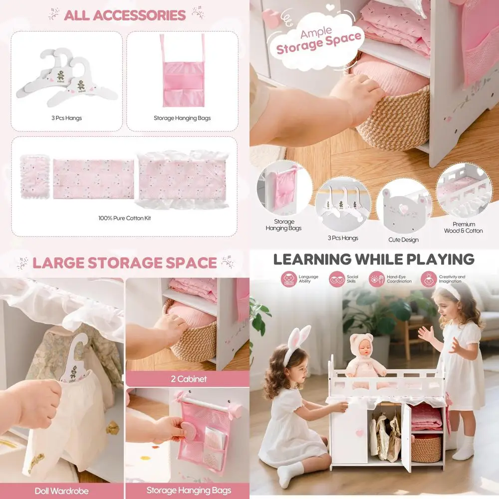 Деревянная кроватка для кукол с местом для хранения, постельными принадлежностями, сумкой и крючками для 18-21 куклы, для детей от 3 лет (белая)
Деревянная кроватка для кукол с местом для хранения, постельными принадлежностями, сумкой и крючками для 18-21 куклы, для детей от 3 лет (белая)