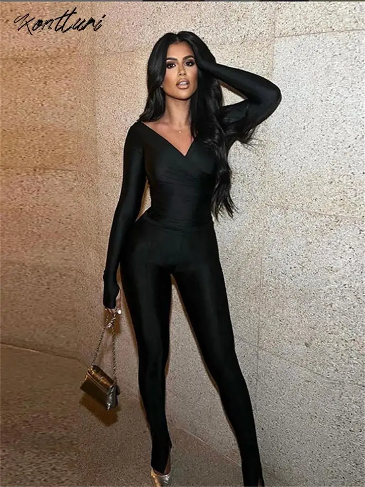 Kontturi Fall Casual Silk Two 2 Piece Sets Women Outfit V Neck Long Sleeve Tops Sexy Outfit Black Pencil Pant Matching Sets
Kontturi Fall Casual Silk Two 2 Piece Sets Women Outfit V Neck Long Sleeve Tops Sexy Outfit Black Pencil Pant Matching Sets
