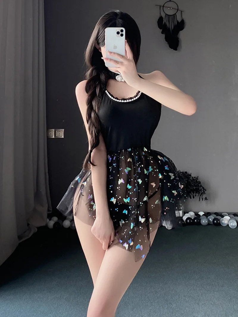 Fashion Exotic Summer Women's Clothing Sweet and Cute Girl Style New Hanging Neck Mesh Perspective Color Glitter Decoration OFIF
Fashion Exotic Summer Women's Clothing Sweet and Cute Girl Style New Hanging Neck Mesh Perspective Color Glitter Decoration OFIF