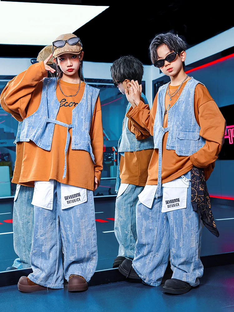 Children Street Dance Clothes Kids Jazz Kpop Stage Outfit Boy Streetwear Vest Girl Hip Hop Costume Denim Shuffle Pants
Children Street Dance Clothes Kids Jazz Kpop Stage Outfit Boy Streetwear Vest Girl Hip Hop Costume Denim Shuffle Pants