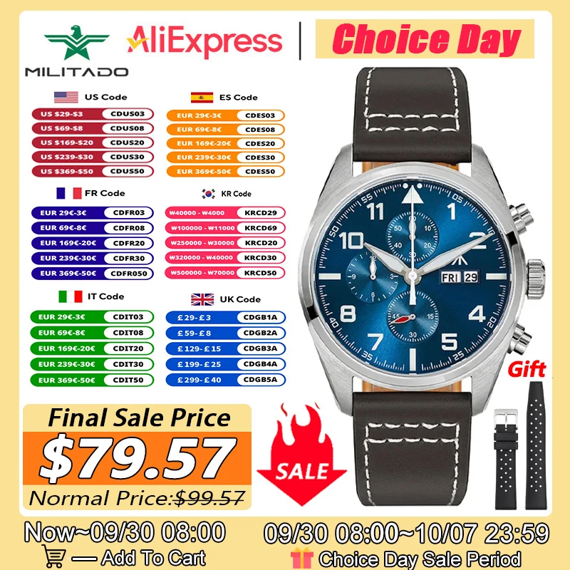 Militado ML04 Quartz Watch OS00 Chronograp Movement BGW9 Luminous 100m Waterproof Wristwatch Domed Sapphire Crystal 39mm Watches
Militado ML04 Quartz Watch OS00 Chronograp Movement BGW9 Luminous 100m Waterproof Wristwatch Domed Sapphire Crystal 39mm Watches
