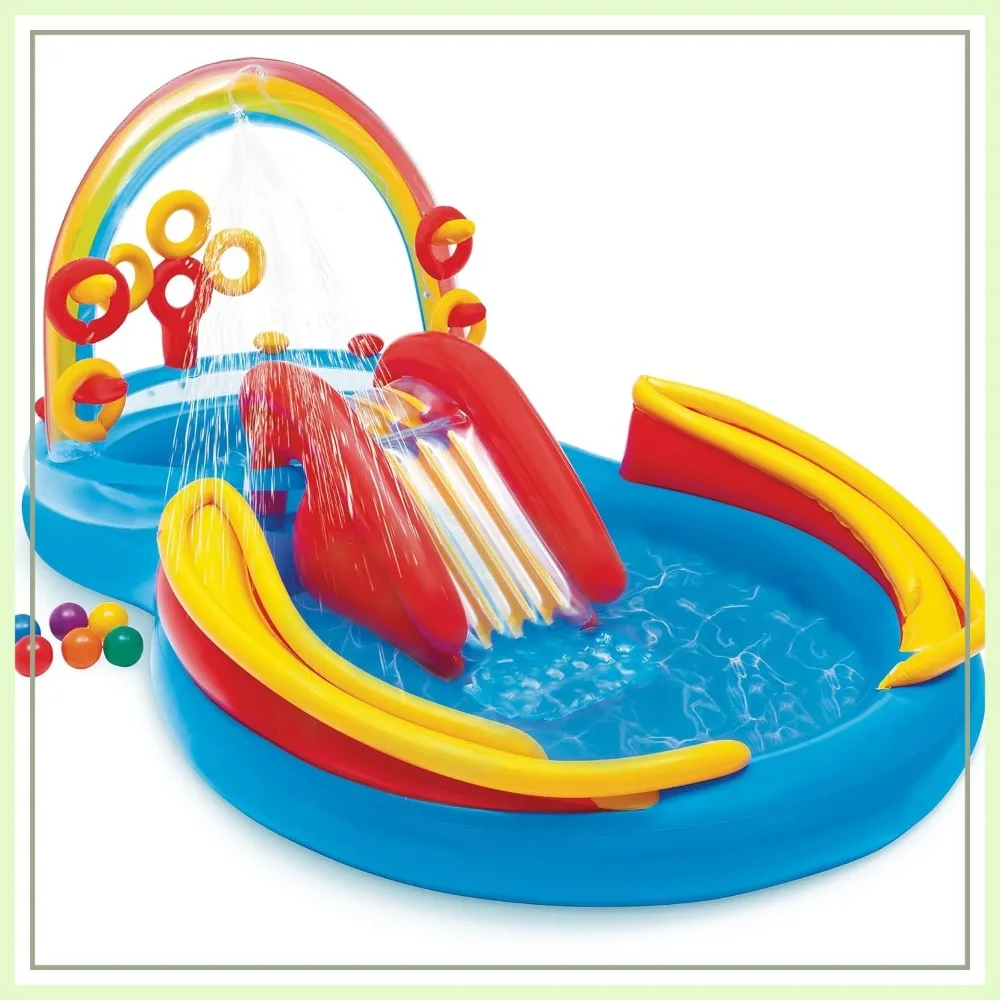 9.75 x 6.3 x 53 Inch Rainbow Slide Inflatable Pool with Water Slide and Ring Toss for Ages 2+
9.75 x 6.3 x 53 Inch Rainbow Slide Inflatable Pool with Water Slide and Ring Toss for Ages 2+