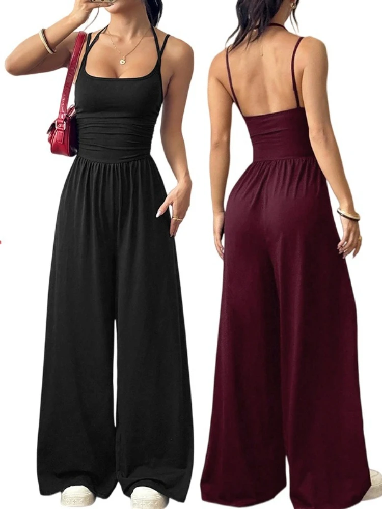 New Women's Casual Solid Color Pleating Loose Straight Jumpsuit A-line Backless Halter Neck Slim Cami Jumpsuit Streetwear Pants
New Women's Casual Solid Color Pleating Loose Straight Jumpsuit A-line Backless Halter Neck Slim Cami Jumpsuit Streetwear Pants