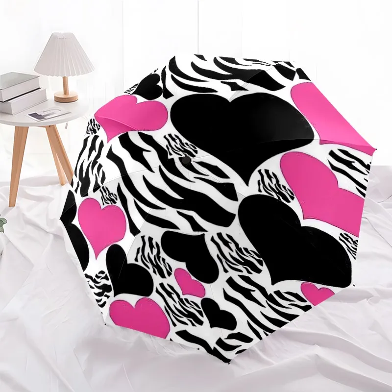 Складной модный зонт с принтом зебры и узором в виде сердец, 8 железных спиц, пластиковая ручка, ветрозащитный и портативный, подходит для
Складной модный зонт с принтом зебры и узором в виде сердец, 8 железных спиц, пластиковая ручка, ветрозащитный и портативный, подходит для