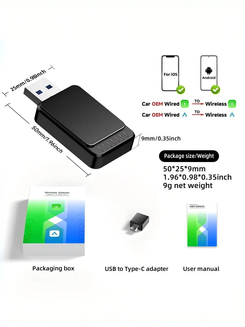 2-in-1 Wireless CarPlay Android Auto Adapter Plug and Playof Cars
2-in-1 Wireless CarPlay Android Auto Adapter Plug and Playof Cars