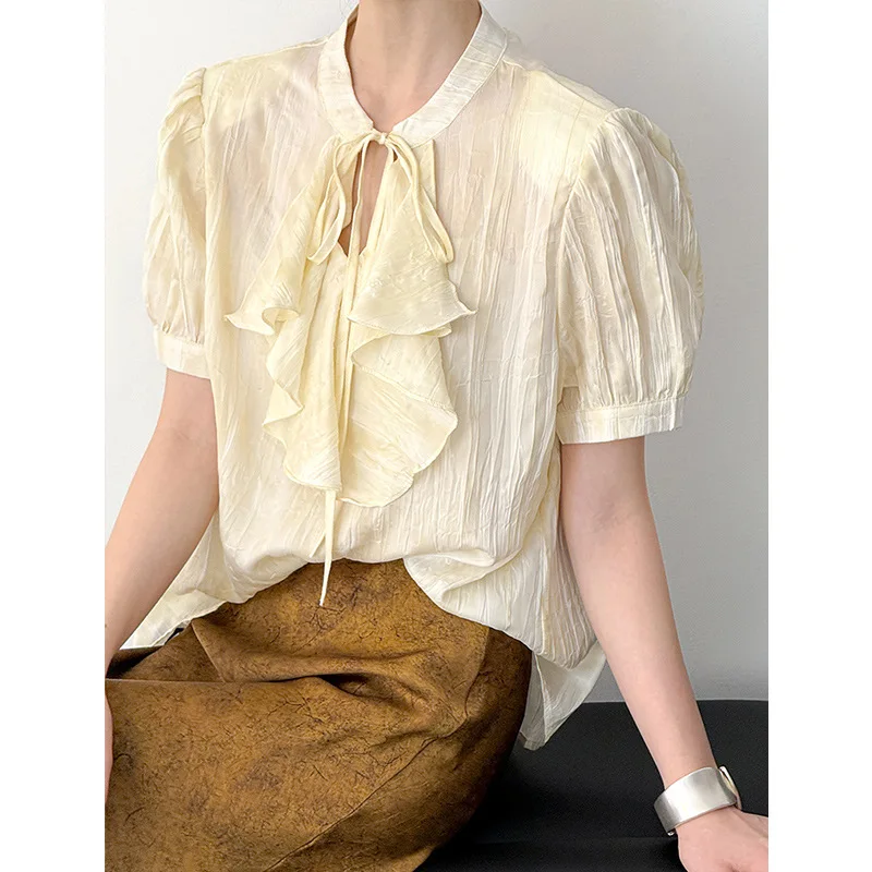 Летняя элегантная женская рубашка, свободная рубашка с короткими рукавами на шнуровке, корейская универсальная модная женская одежда
Летняя элегантная женская рубашка, свободная рубашка с короткими рукавами на шнуровке, корейская универсальная модная женская одежда