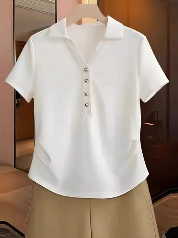 White Neck Short Sleeve T-Shirt Women's plus Size Slimming Waist-Cut Summer Casual Style Regular Fit Single Button Closure
White Neck Short Sleeve T-Shirt Women's plus Size Slimming Waist-Cut Summer Casual Style Regular Fit Single Button Closure