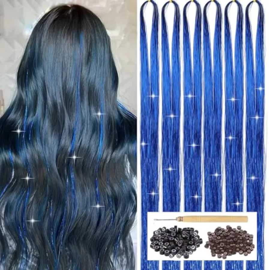 Hair Tinsel Kit for festivals and parties, polyester strands in silver, heat-resistant, 1200 strands, 47-inch sparkling shiny f
Hair Tinsel Kit for festivals and parties, polyester strands in silver, heat-resistant, 1200 strands, 47-inch sparkling shiny f