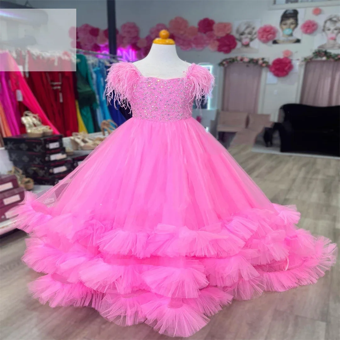 Pink Flower Girl Dress for Wedding Puffy Feather Beaded Elegant Kids Pageant Birthday Party First Communion Gown Customized
Pink Flower Girl Dress for Wedding Puffy Feather Beaded Elegant Kids Pageant Birthday Party First Communion Gown Customized