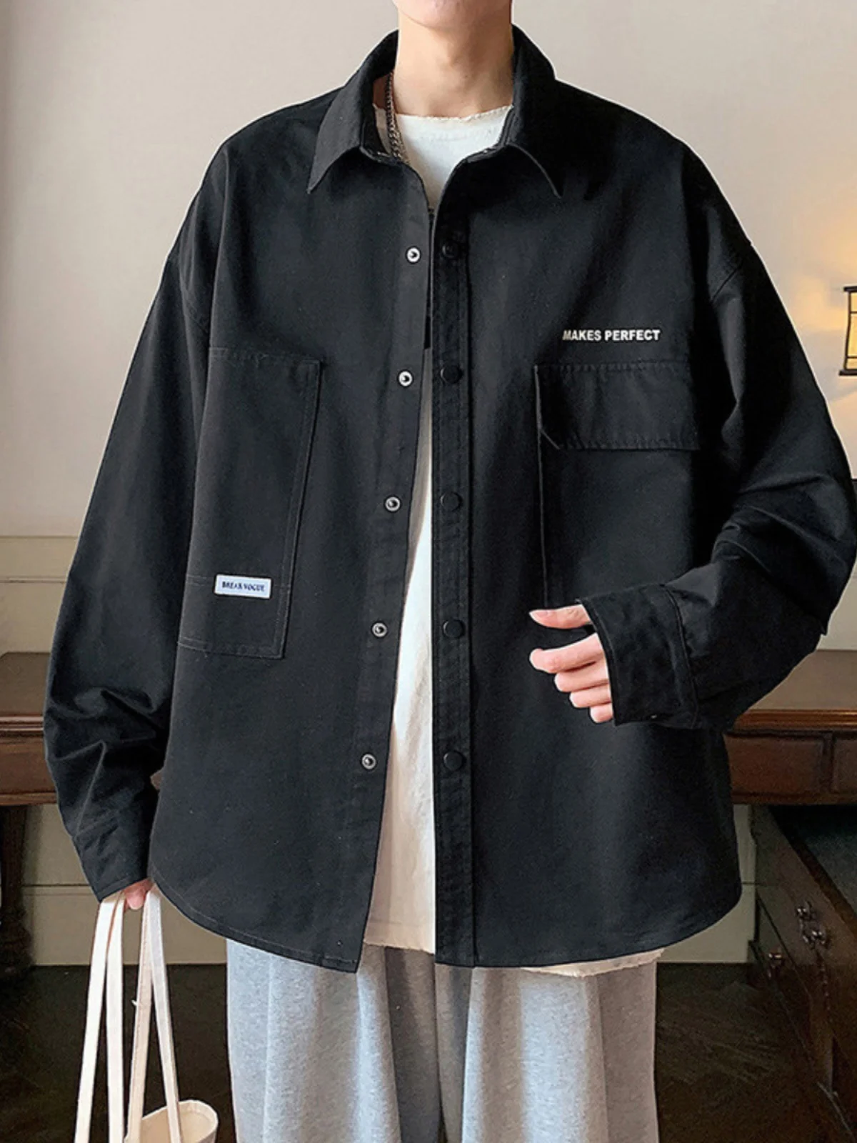 Loose Fit Long Sve Bla Workwear irt Men's Summer Thin Sle American Trendy M Outerwear Polyester Fiber Zipper Closure
Loose Fit Long Sve Bla Workwear irt Men's Summer Thin Sle American Trendy M Outerwear Polyester Fiber Zipper Closure