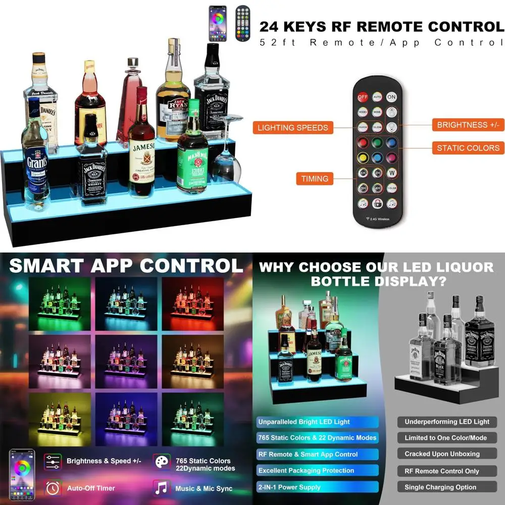 24 Inch LED Lighted 2-Tier Bar Liquor Bottle Display Shelf with Remote Control
24 Inch LED Lighted 2-Tier Bar Liquor Bottle Display Shelf with Remote Control