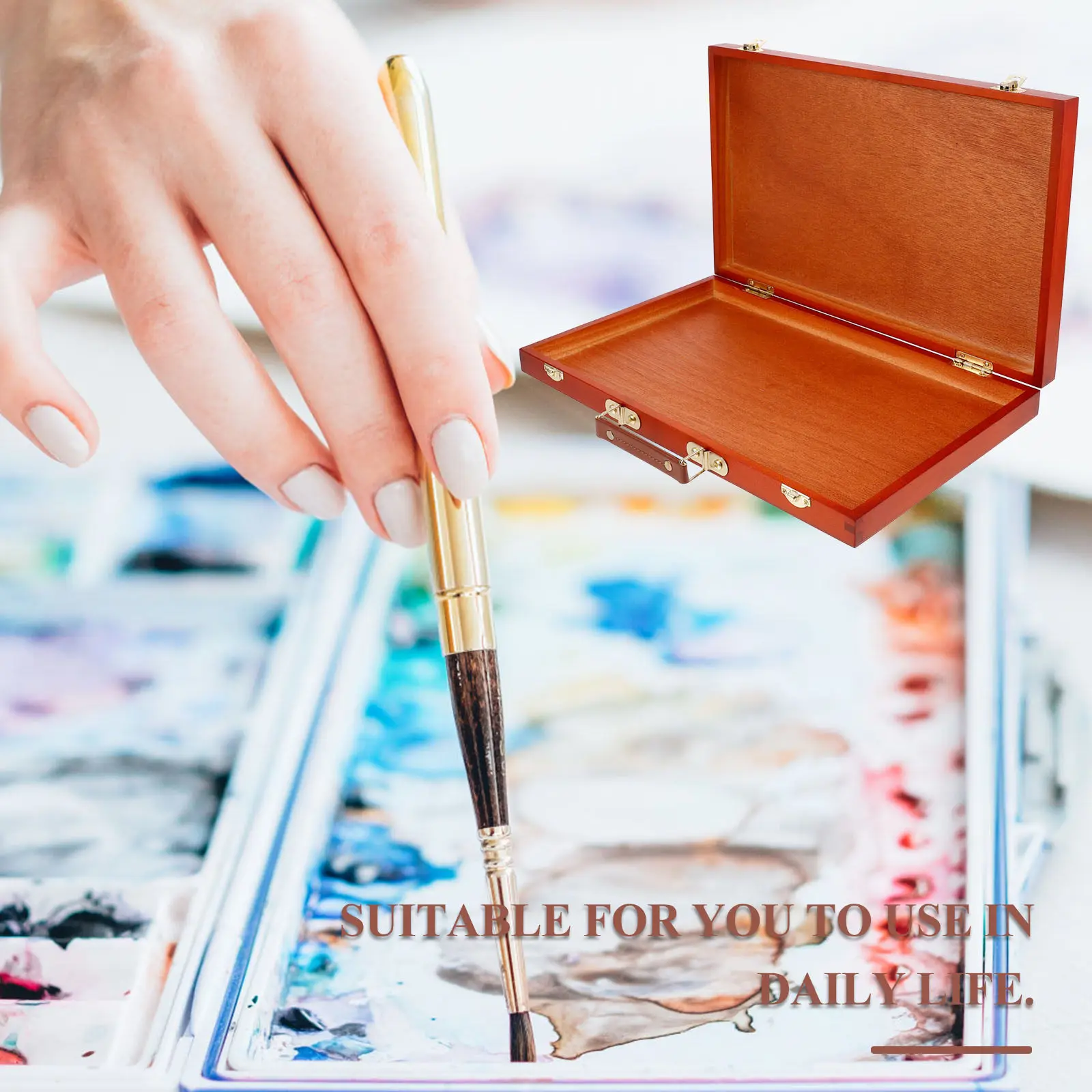 Wooden Paint Box Hard Wood Portable Handle Locking Clasps Artist Supply Case Painting Storage Box for Outdoor Use
Wooden Paint Box Hard Wood Portable Handle Locking Clasps Artist Supply Case Painting Storage Box for Outdoor Use