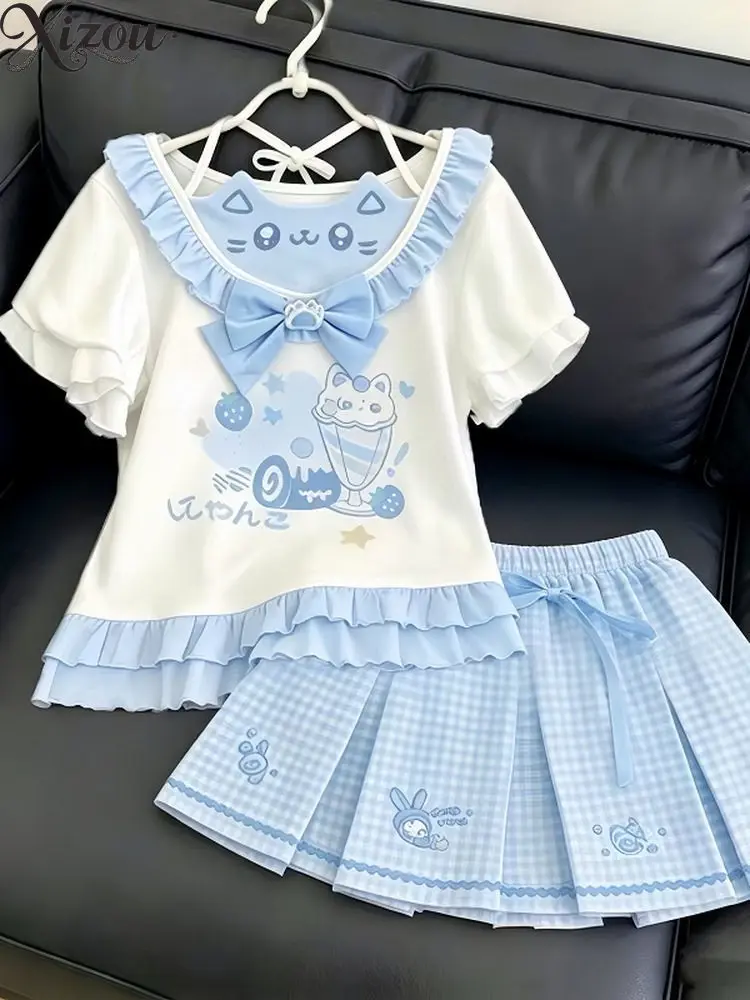 Women's Two Piece Sets Japanese Style Cute Short Sleeve Top with Short Skirt Suit Summer Girly Plaid Kawaii Set for Girl
Women's Two Piece Sets Japanese Style Cute Short Sleeve Top with Short Skirt Suit Summer Girly Plaid Kawaii Set for Girl