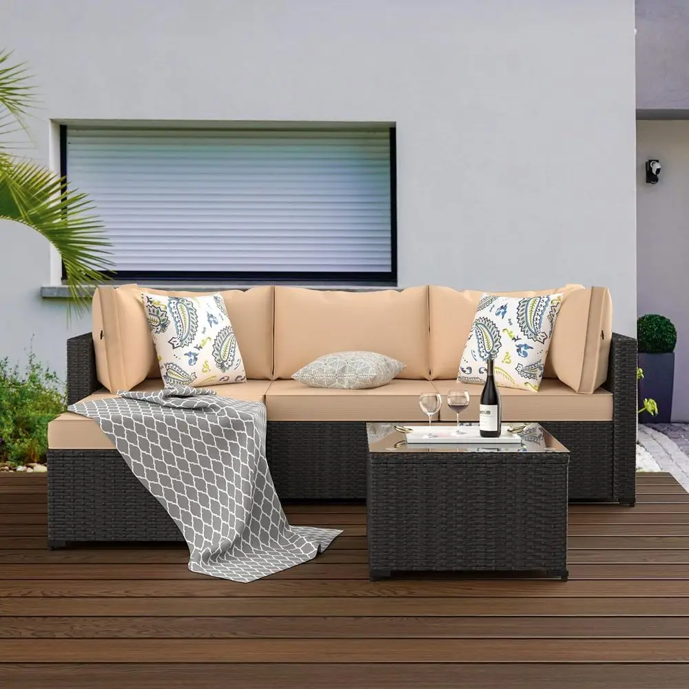 Outdoor Sectional Sofa Set with Ottoman, Wicker Rattan Seating, Perfect for Patio, Porch, Backyard, Balcony, Garden (Khaki)
Outdoor Sectional Sofa Set with Ottoman, Wicker Rattan Seating, Perfect for Patio, Porch, Backyard, Balcony, Garden (Khaki)