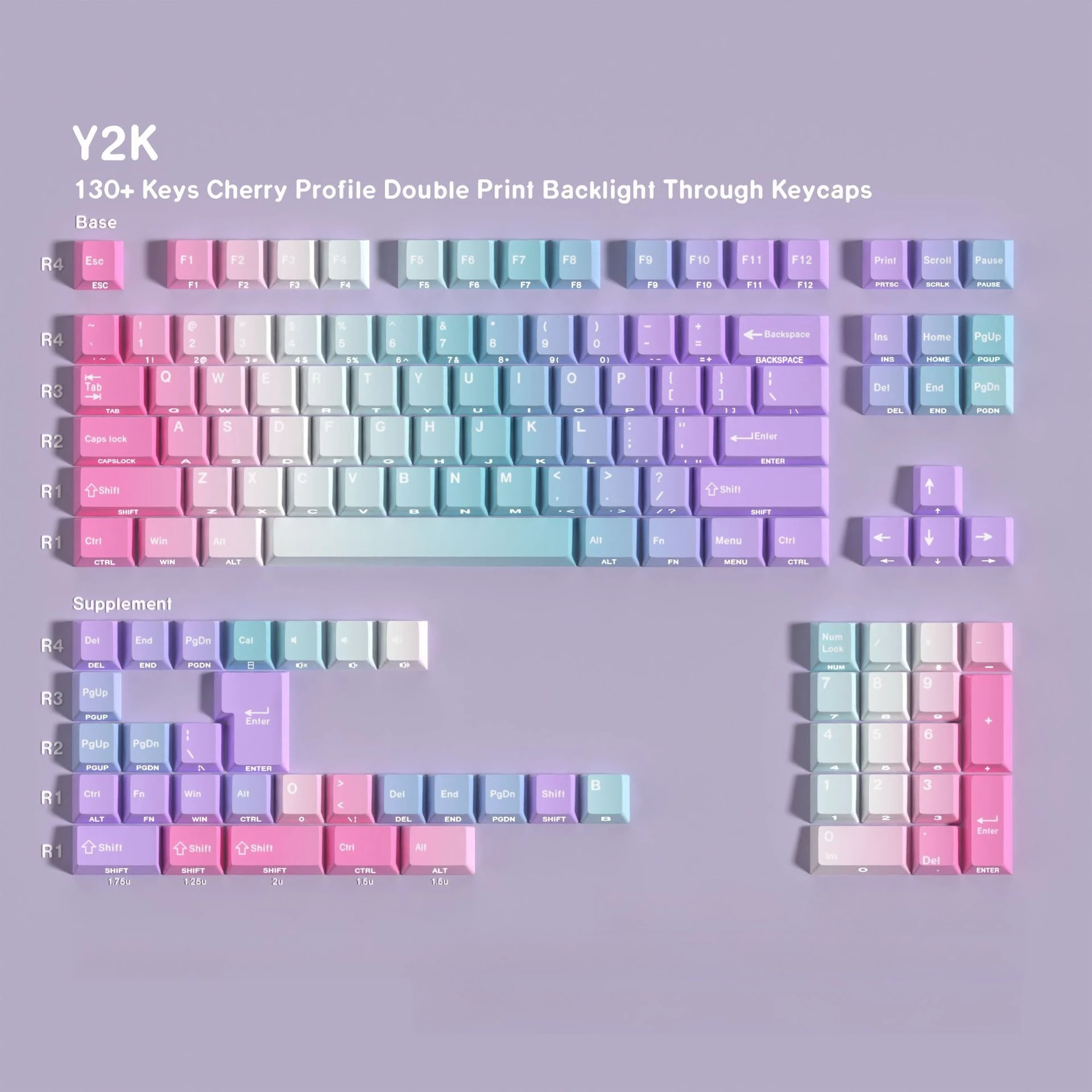 JCM gradual change double engraving Y2K light transmission Pbt full set of keycaps Korean Russian European small language
JCM gradual change double engraving Y2K light transmission Pbt full set of keycaps Korean Russian European small language