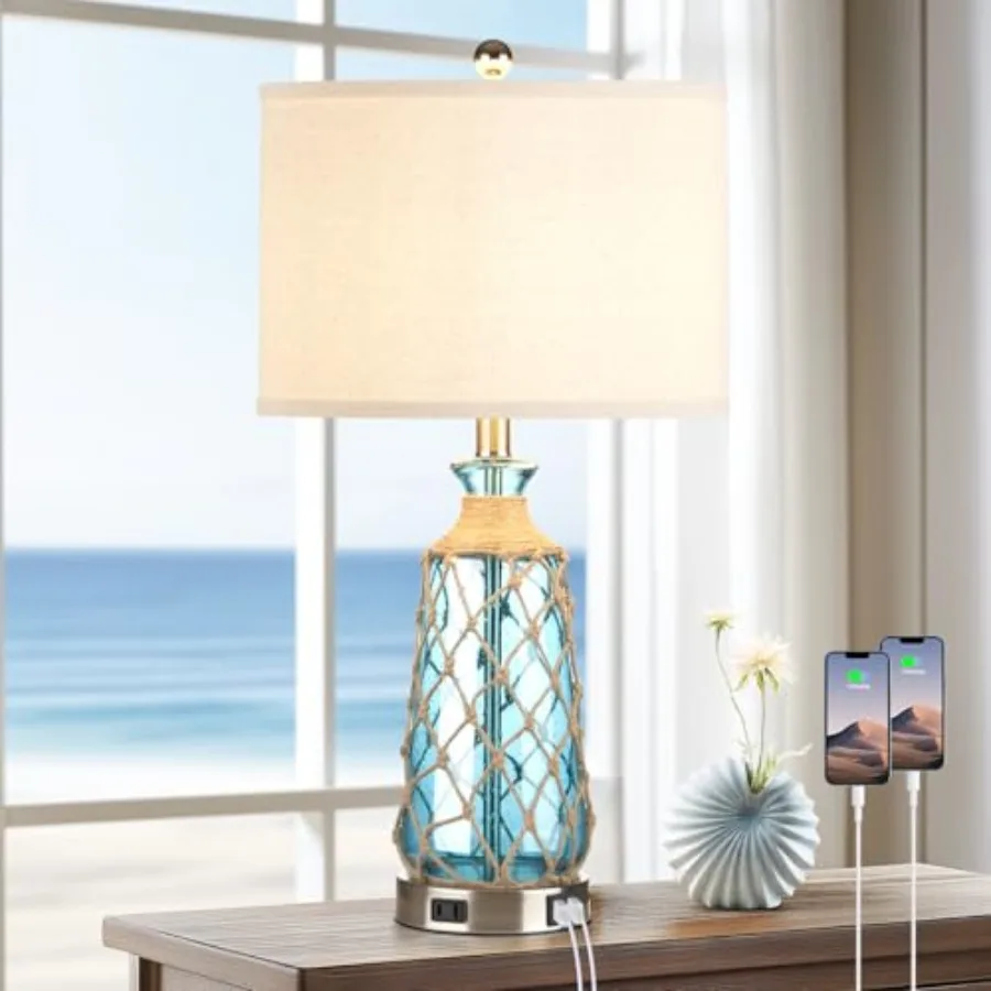 Coastal Glass Table Lamps 3-Way Dimmable Touch Control Bedside Lamps with 2 USB Ports and AC Outlet Nautical Nightstand Lamps f
Coastal Glass Table Lamps 3-Way Dimmable Touch Control Bedside Lamps with 2 USB Ports and AC Outlet Nautical Nightstand Lamps f