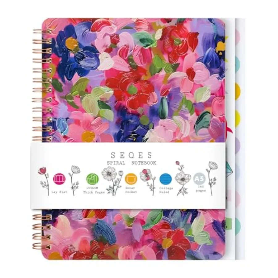 Aesthetic Spiral Notebook for Women, 8.25" x 6.25" Journal with Durable Hardcover and 160 Lined Pages with Large Pockets - Gift
Aesthetic Spiral Notebook for Women, 8.25" x 6.25" Journal with Durable Hardcover and 160 Lined Pages with Large Pockets - Gift
