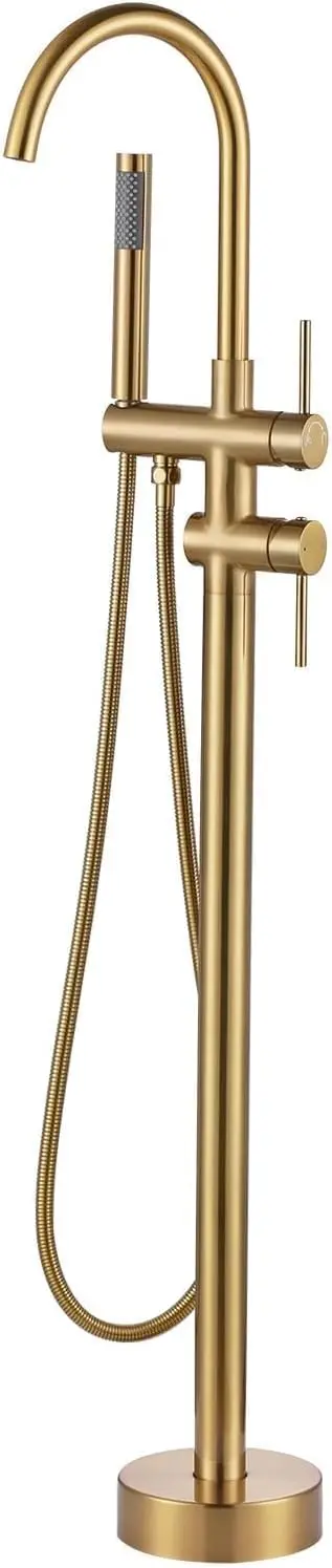Freestanding Tub Filler Faucet, Floor Mount Brushed Gold, Brass Bathtub Faucet with Handheld Shower
Freestanding Tub Filler Faucet, Floor Mount Brushed Gold, Brass Bathtub Faucet with Handheld Shower