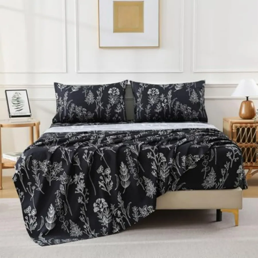 Black Floral Printed Sheet Set, Dark Botanical Pattern Bed Sheets Cooling Bedding Sheets and Pillowcases Soft Microfiber 15" Ex
Black Floral Printed Sheet Set, Dark Botanical Pattern Bed Sheets Cooling Bedding Sheets and Pillowcases Soft Microfiber 15" Ex