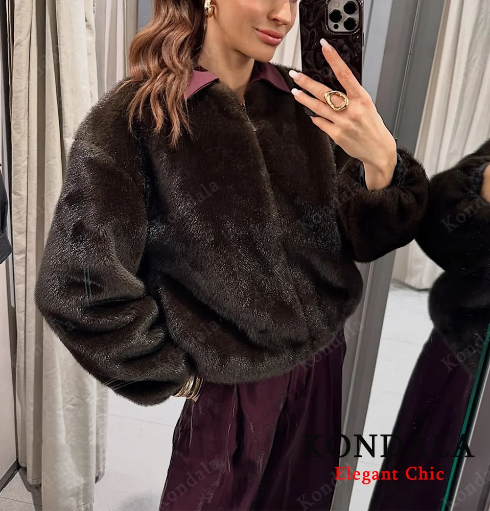 KONDALA женское повседневное пальто из искусственного меха куртка на молнии с длинным рукавом пальто 2025 осень-зима модное элегантное уличное свободное пальто Mujer 
KONDALA женское повседневное пальто из искусственного меха куртка на молнии с длинным рукавом пальто 2025 осень-зима модное элегантное уличное свободное пальто Mujer