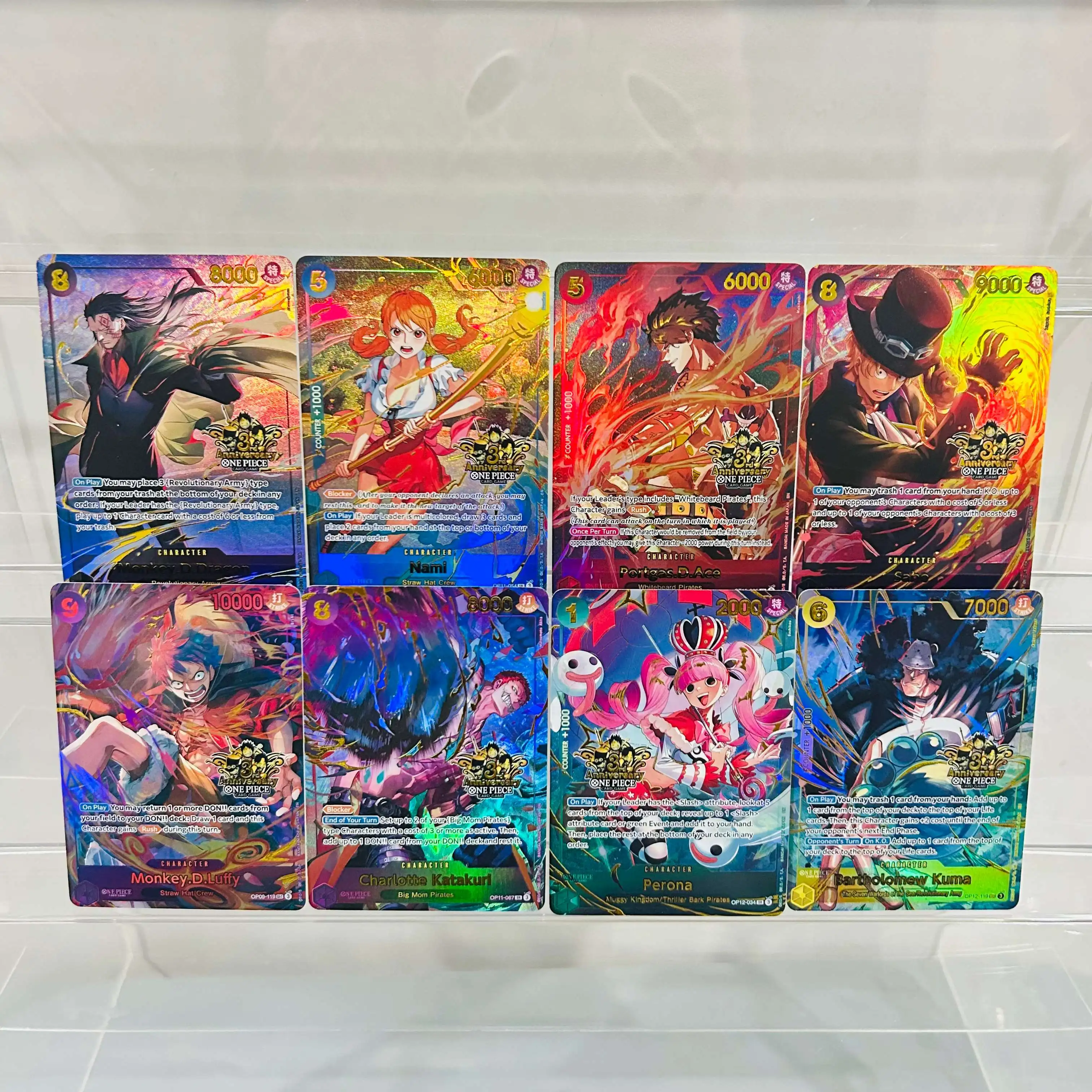 One Piece 8pcs Cards (Luffy Nami Ace Sabo) with Gold Foil & Holographic Texture, Perfect Condition Premium Anime Collection Card
One Piece 8pcs Cards (Luffy Nami Ace Sabo) with Gold Foil & Holographic Texture, Perfect Condition Premium Anime Collection Card