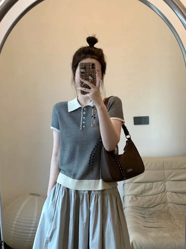 Summer New Women's Ne Knitted ort Sve Linen T-irt Striped Faion Top Comfortable Breathable Commute Sle
Summer New Women's Ne Knitted ort Sve Linen T-irt Striped Faion Top Comfortable Breathable Commute Sle