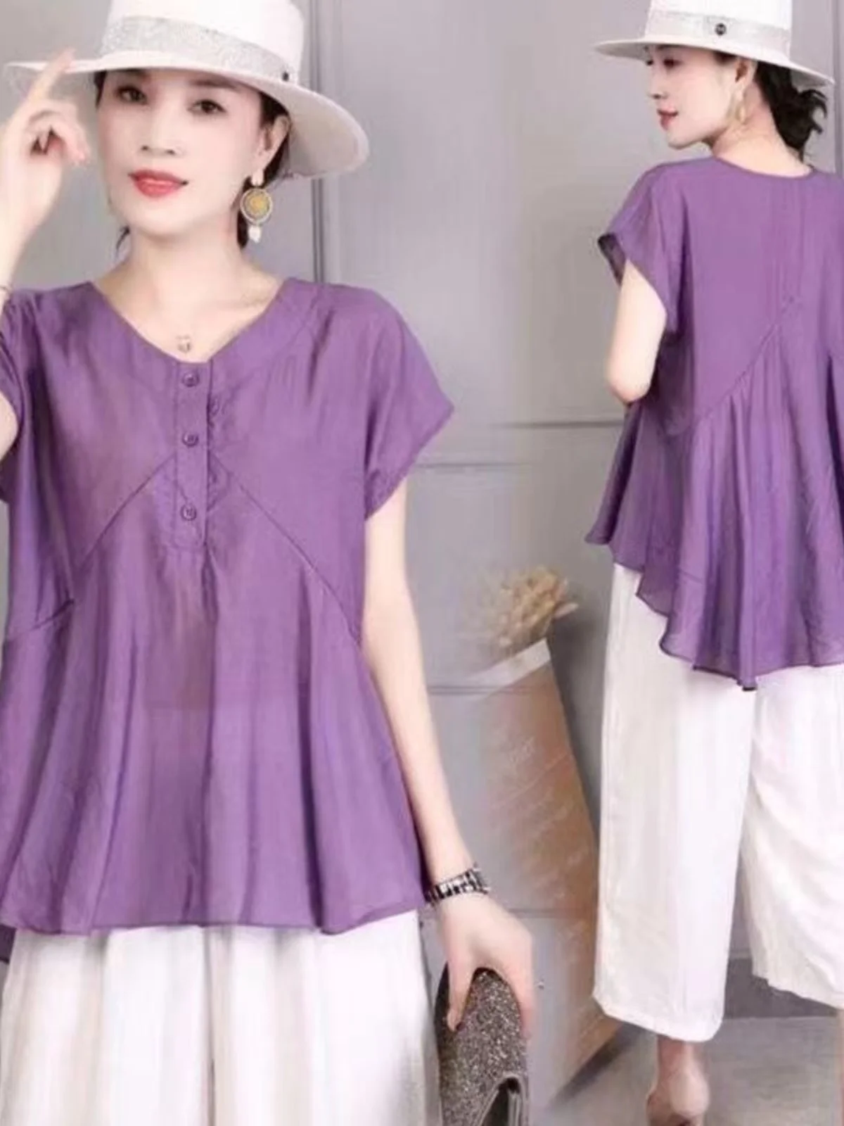 plus Size Women's Shirt Short Sleeve Loose Fashion Slimming Belly Covering Midlife Mom Pure Color Versatile Casual Style Cotton
plus Size Women's Shirt Short Sleeve Loose Fashion Slimming Belly Covering Midlife Mom Pure Color Versatile Casual Style Cotton