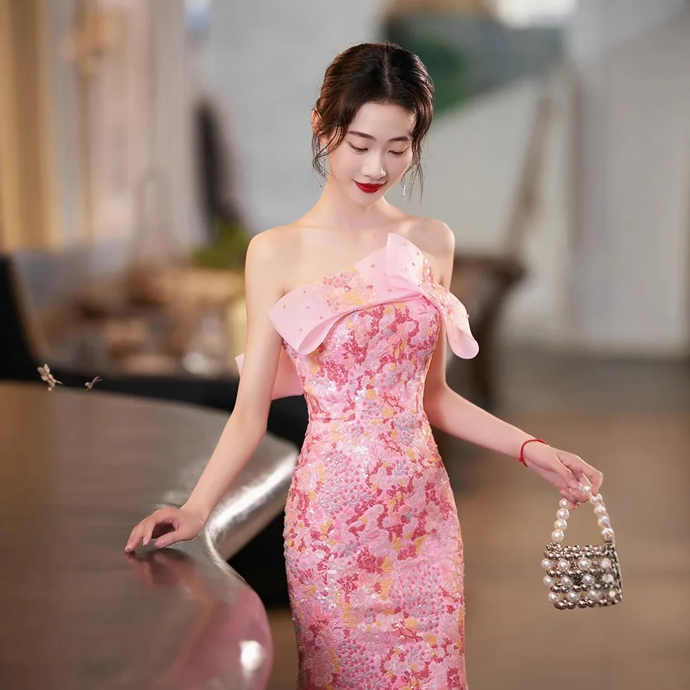 Pink Bra Toast Dress Ladies Banquet Engagement Dress Slim Fishtail Dress Host Evening Dress
Pink Bra Toast Dress Ladies Banquet Engagement Dress Slim Fishtail Dress Host Evening Dress