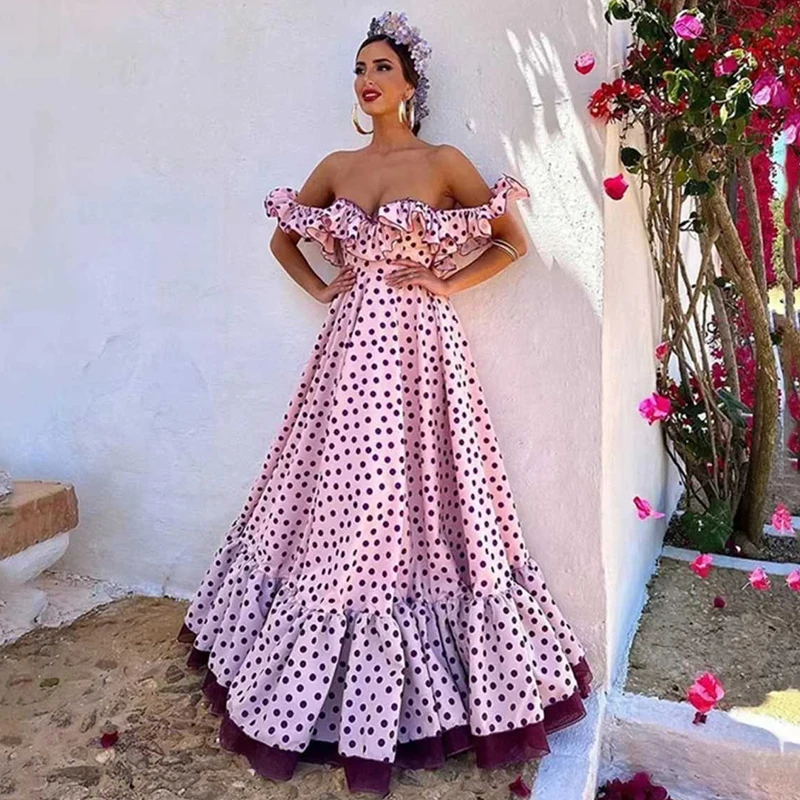 Stunning Off-Shoulder Ball Gown for Woman Pink Polka Dot Evening Dress for Wedding Sleeveless Backless Cocktail Dress
Stunning Off-Shoulder Ball Gown for Woman Pink Polka Dot Evening Dress for Wedding Sleeveless Backless Cocktail Dress