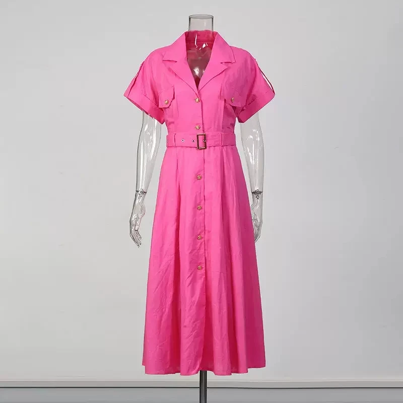 Summer Solid Buttons Up Shirt Dress for Women Elegant Short Sleeve Belted A Line Maxi Dresses Casual Vacation Beach Long Dress
Summer Solid Buttons Up Shirt Dress for Women Elegant Short Sleeve Belted A Line Maxi Dresses Casual Vacation Beach Long Dress